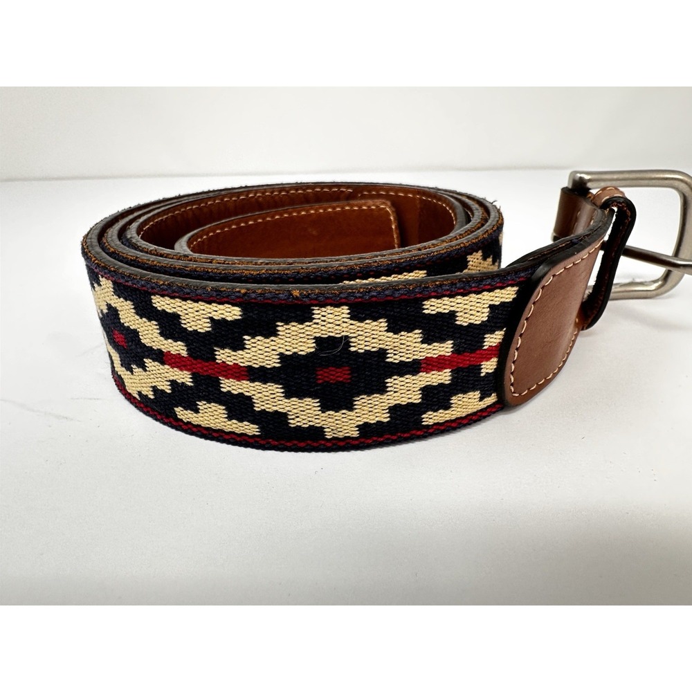 La Matera Corbina Woven Leather Men's Belt Navy Size 42 Woven Geometric Aztec